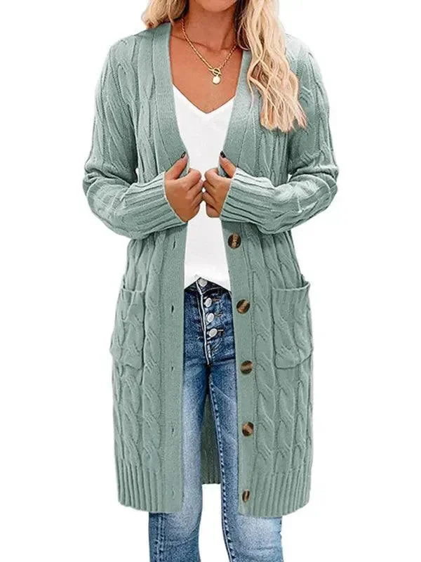 Long Twist Women Cardigan Sweater Herringbone Houndstooth Plaid