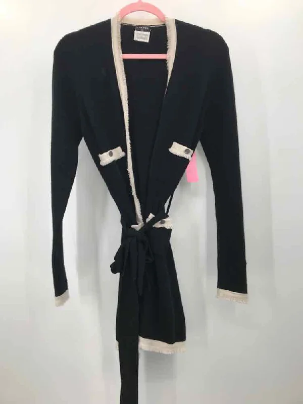 Pre-Owned Chanel Black Size 38 Cardigan Sweater Mesh Cardigan Canvas Denim