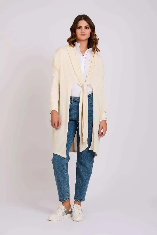 Women Regular Fit Cardigan - Off White Knit Fabric Woven Fabric Fleece Fabric