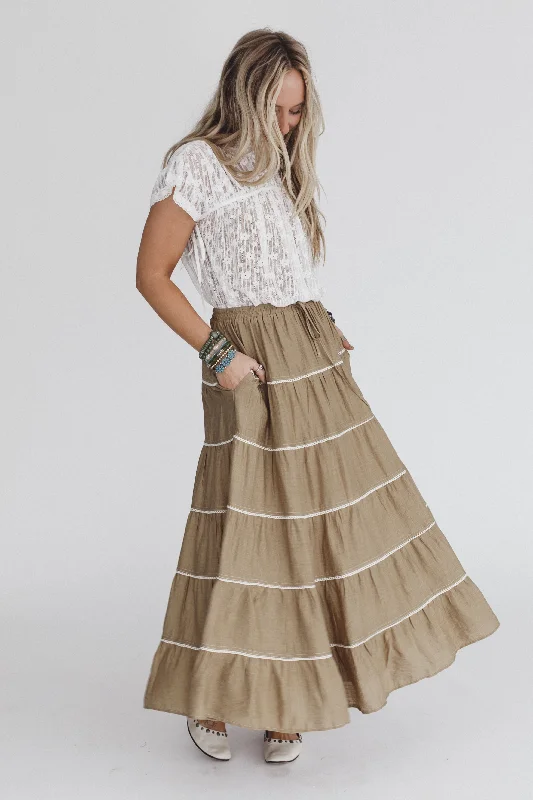 Mossy Grove Maxi Skirt - Olive zip skirt side