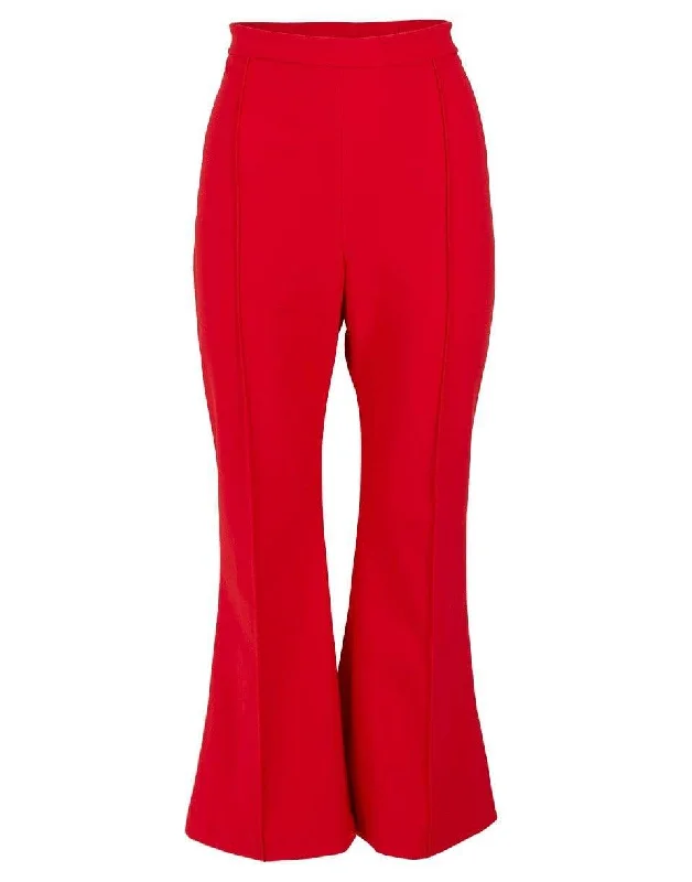 Red Bonded Neoprene Flare Pant Warm Wool Trousers