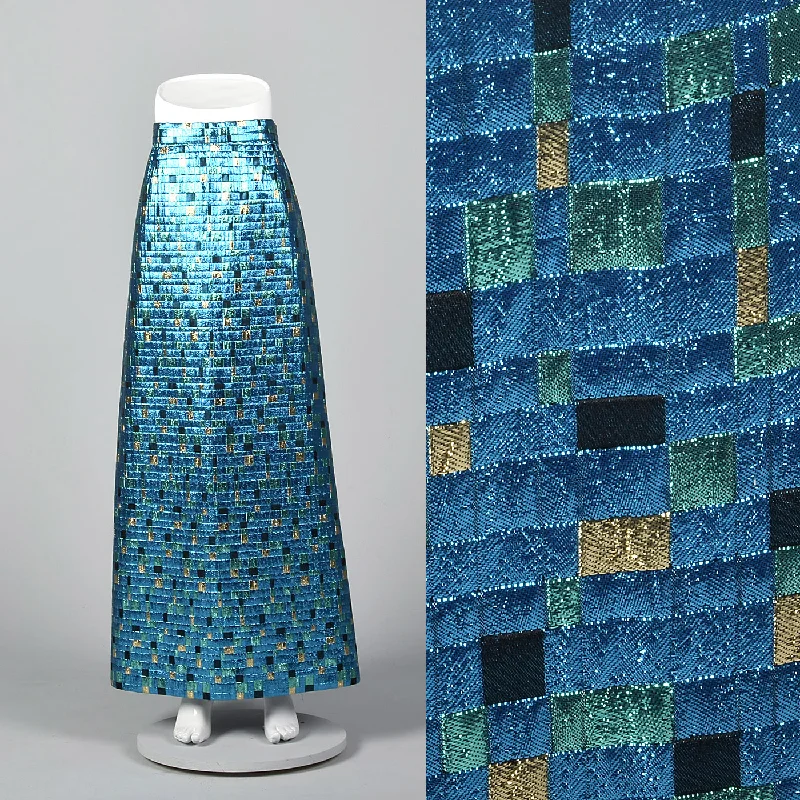 XL 1970s Metallic Blue Maxi Skirt maxi skirt elegant