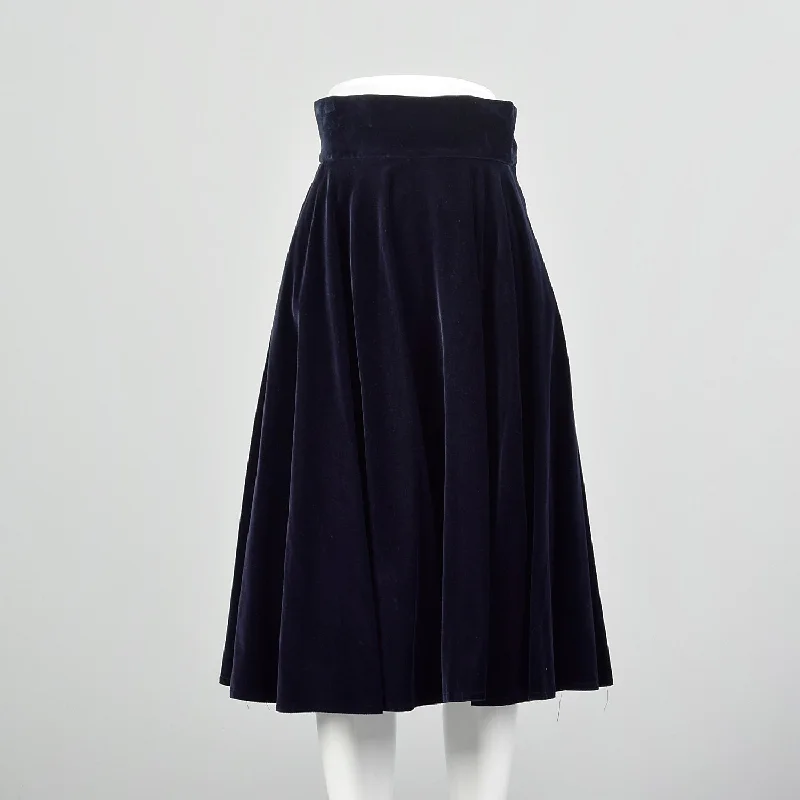 XS Anne Klein Navy Velvet Full Circle Skirt lace skirt intricate