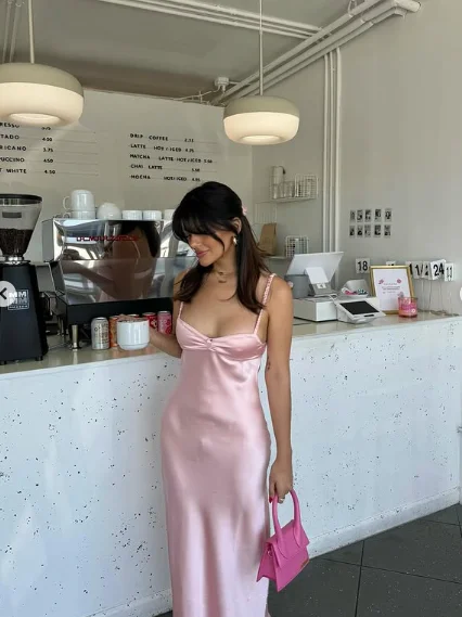 Elegant Pink Satin Long Prom Dress Party Dress cc1994 Tunics Timeless classic