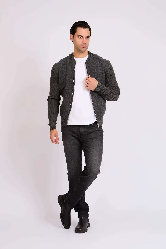 Men Regular Fit Cardigan - Grey Cardigan Knitwear Sweater