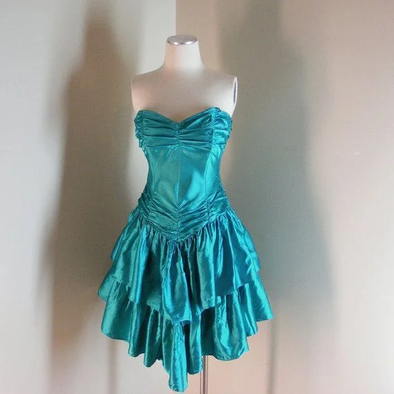 Turquoise Sweetheart Neck A-Line Satin Vintage Short Party Dress, DP4202 Tunics Wedding white