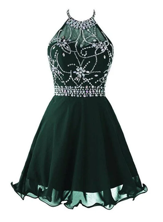 Dark Green Beaded Short Homecoming Dress , Beaded Party Dress, Halter Short Prom Dress Tunics Practical durable Dark Green Beaded Short Homecoming Dress , Beaded Party Dress, Halter Short Prom Dress Tunics Practical durable
