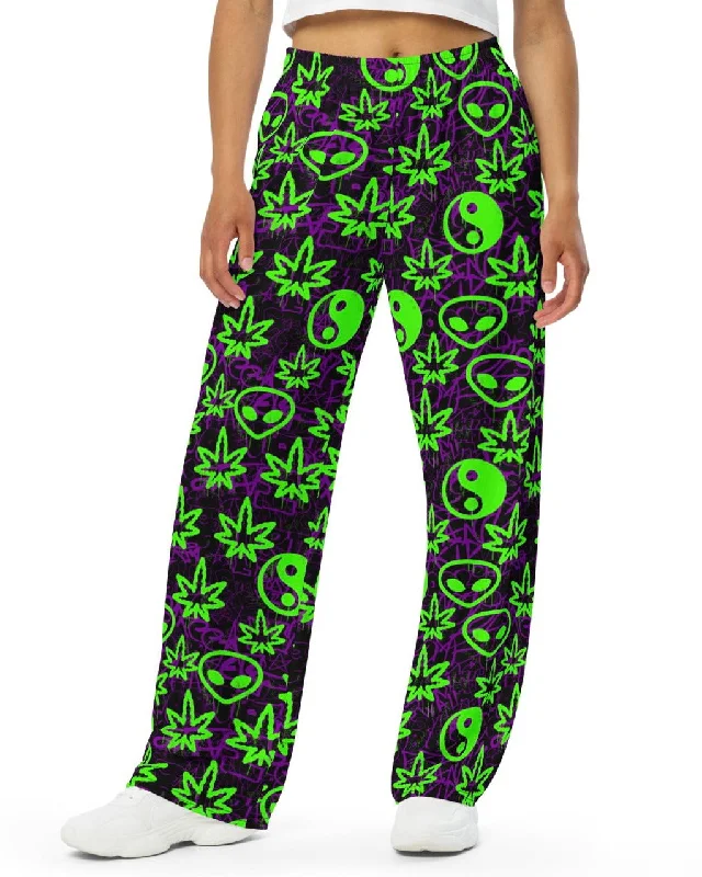 Ganja Graffiti Wide Leg Pants Chic Checkered Pants