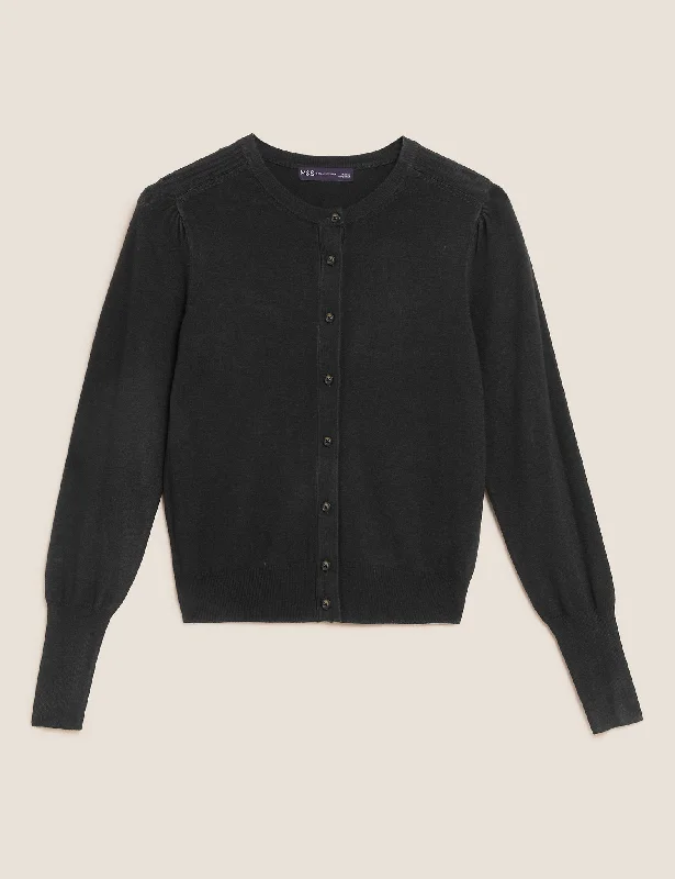Crew Neck Button Front Cardigan Mesh Cardigan Canvas Denim