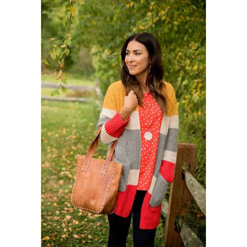 Multi Color Blocked Knit Cardigan Stretchy Elastic Breathable