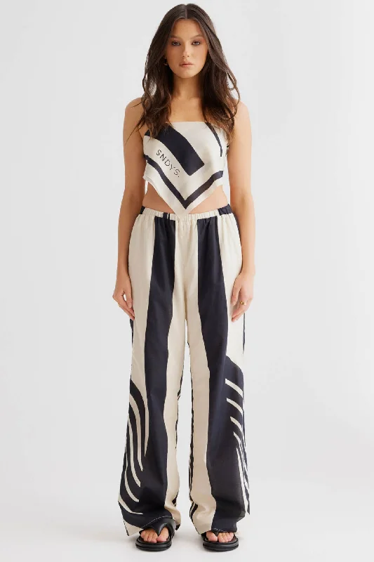 SNDYS Alba Pant Black Print Wide-Legged Palazzos