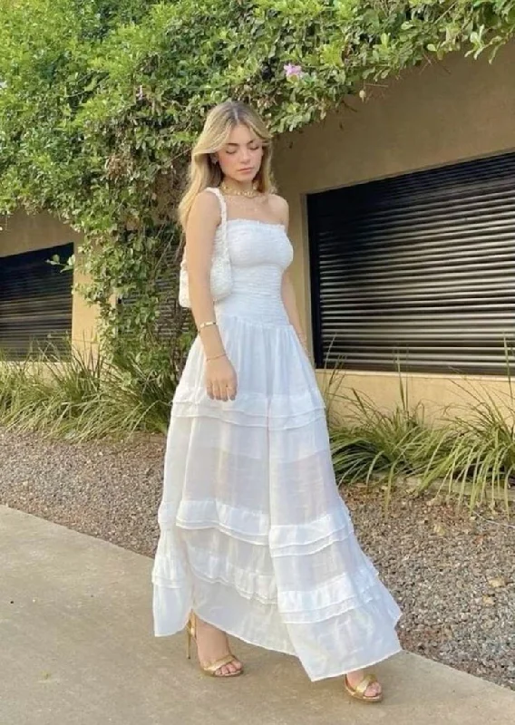 Elegant White Strapless Long A Line Prom Dress Layered Evening Party Dress cc1474 Tunics Vintage classic