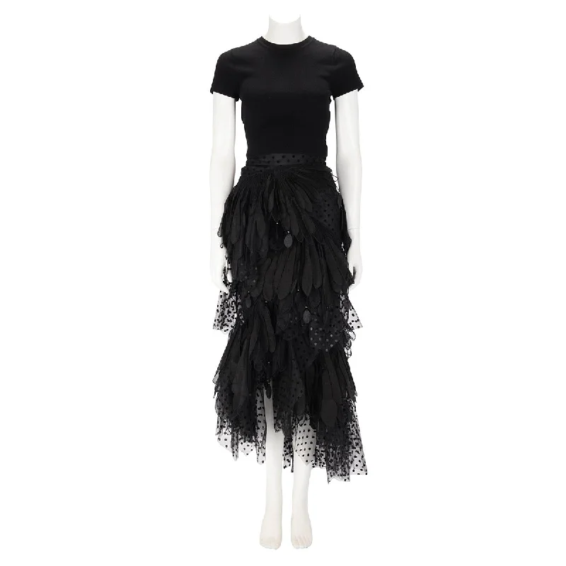 Zimmermann Black Tulle Rythmic Midi Skirt OP belted skirt waist