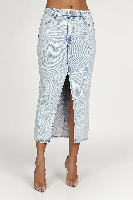 Acacia Denim Midi Skirt - Light Blue leather skirt sleek