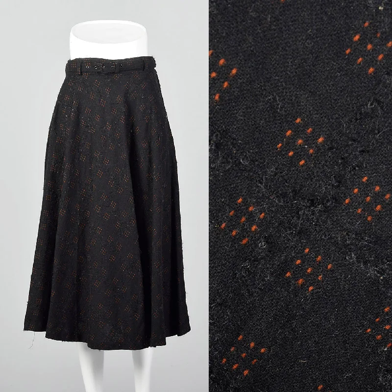 1950s Black Wool Fit and Flare Skirt low waist skirt
