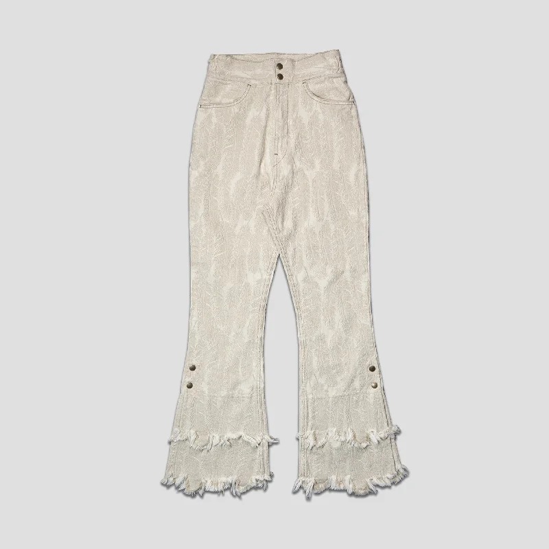 14oz FEATHER WHITE DENIM FLARE PANTS Comfortable Wide-Leg Pants