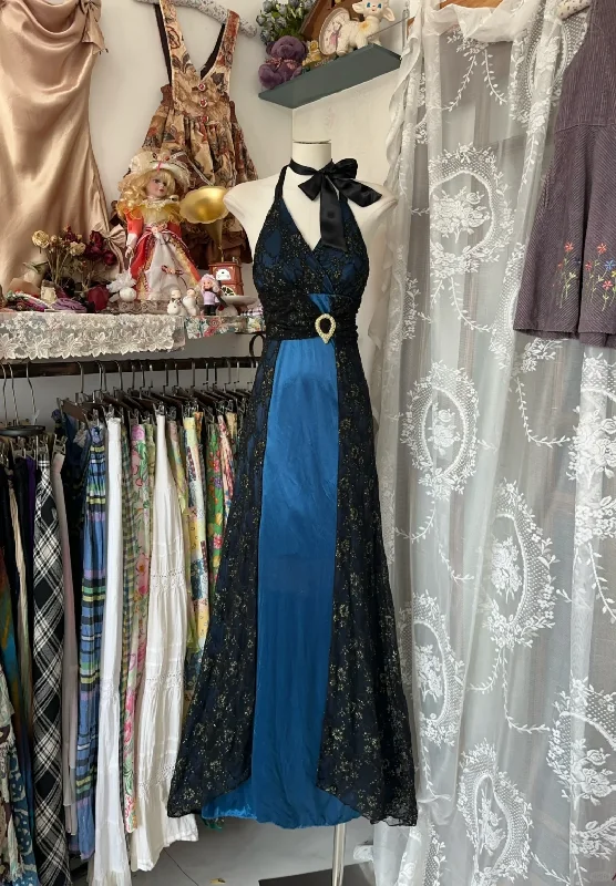 Navy Halter Sheath Lace Satin Vintage Long Party Dress Formal Evening Dress, DP4562 Tunics Brand named Navy Halter Sheath Lace Satin Vintage Long Party Dress Formal Evening Dress, DP4562 Tunics Brand named