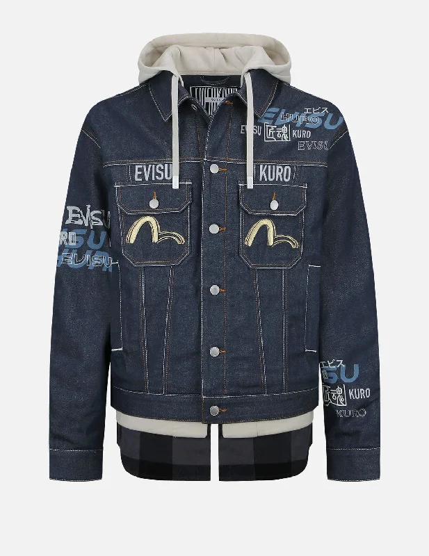Logo Print Mock 3-in-1 Padded Denim Jacket V-Neck Jacket Boat Neck Jacket Square Neck Jacket