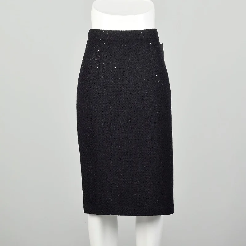 Large St John Evening Black Knit Skirt Sparkle Paillettes leather skirt durable