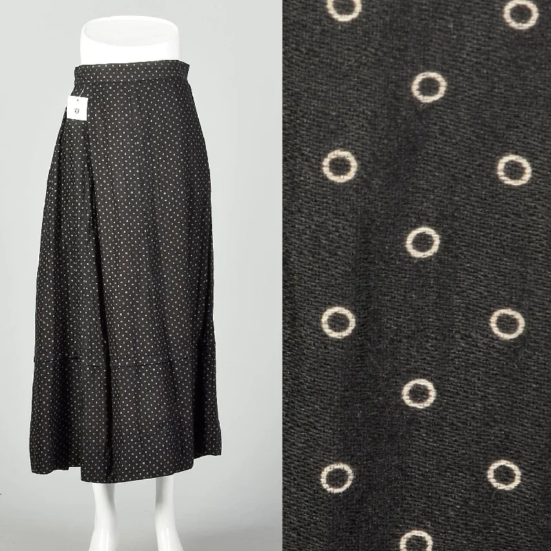 Small Maxi Skirt Black Edwardian Cotton Circle Print denim skirt casual