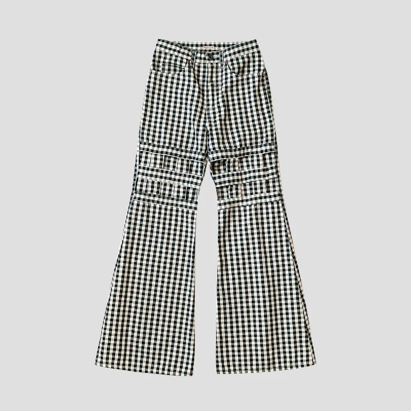 CANVAS GINGHAM CHECK 5P WINDOWPANE FLARE PANTS LADIES Elegant Trouser Pants