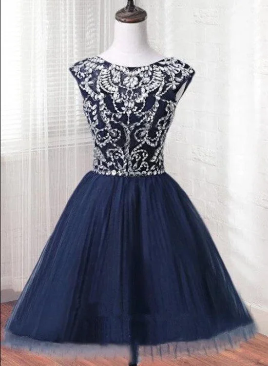 Short Tulle Beaded Dress Blue Knee Length Homecoming Dress, Cute Party Dress Tunics Fall fleece Short Tulle Beaded Dress Blue Knee Length Homecoming Dress, Cute Party Dress Tunics Fall fleece