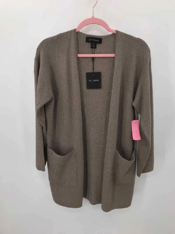 Pre-Owned St John Grey Size XS Cardigan Sweater Chenille Brocade Lace