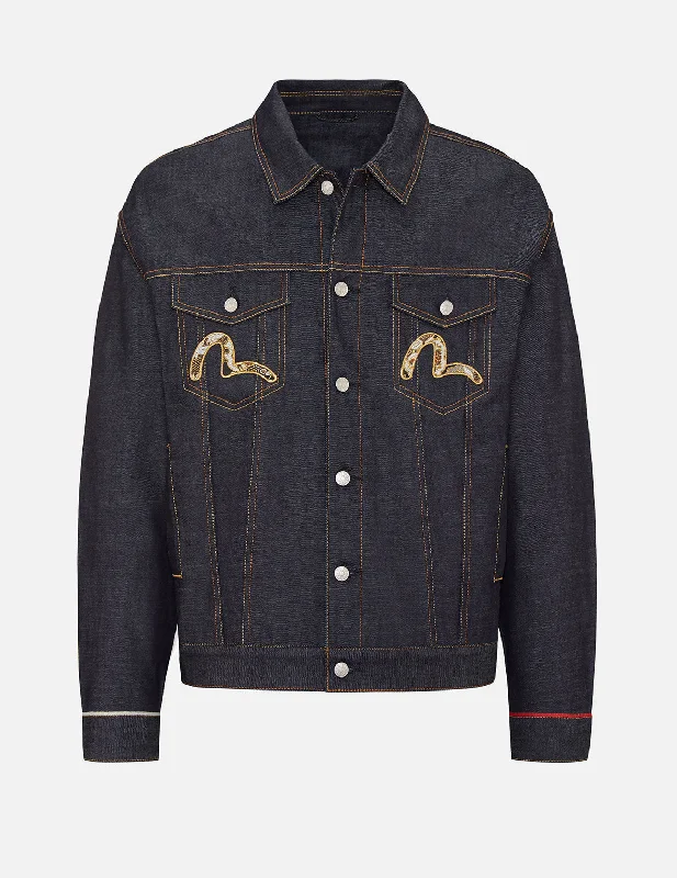 Scroll Daicock and Brocade Seagull Patch Denim Jacket Fleece Jacket Down Jacket Parka