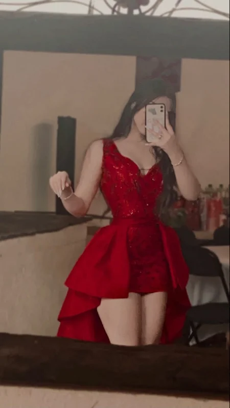 Stunning Red High How Evening Party Dress Birthday Gown, DP4394 Tunics Long Elegant