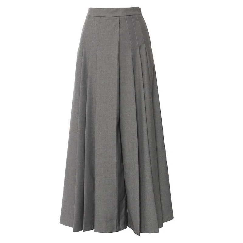 Rebellious Solid High Waist Pintuck Detail Pleated Wide Leg Twill Skirt Pants Casual Plaid Pants