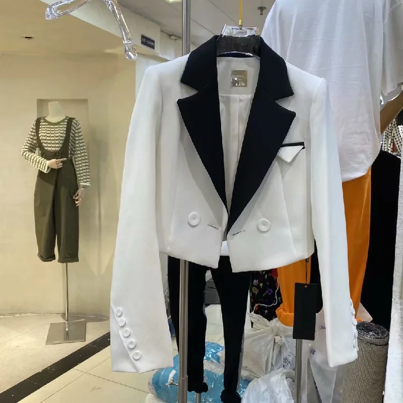 Short suit jacket women's spring 2022 design contrast blouse women plus size tweed blazer Blazers Casual Boat Neck Shawl Collar Notched Collar Short suit jacket women's spring 2022 design contrast blouse women plus size tweed blazer Blazers Casual Boat Neck Shawl Collar Notched Collar