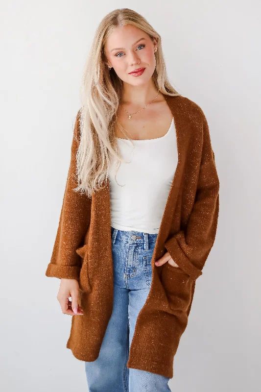FINAL SALE - Luxurious Era Brown Longline Sweater Cardigan Casual Formal Business