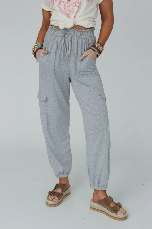 The Nest Easy Mornings Cinched Pants - Heather Gray Chic Wool Trousers