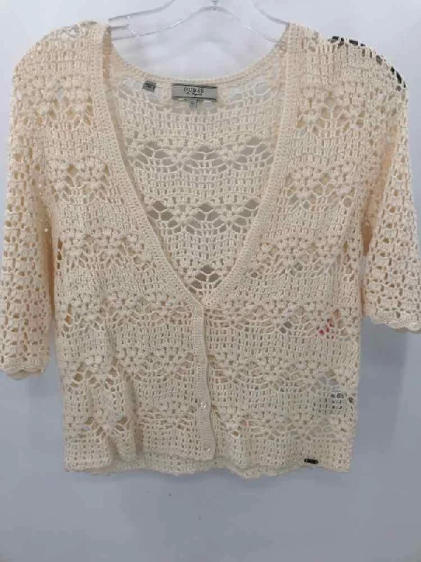 Pre-Owned Guess Ivory Size Large Cardigan Iron Safe Non-Iron Wrinkle Free