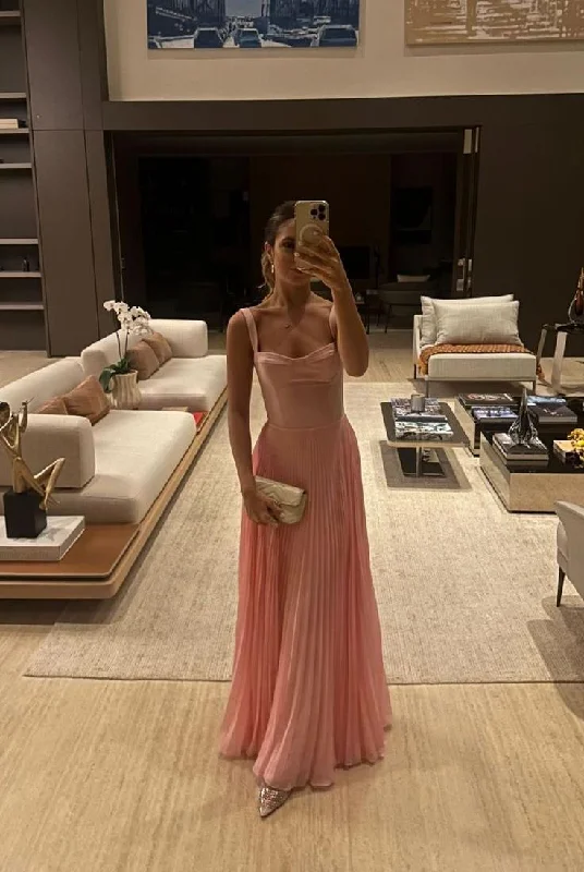 Spaghetti Straps A-Line Pink Long Party Dress Wedding Guest Dress, DP4039 Tunics Sale discount