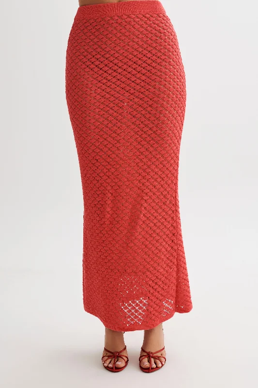Guiliana Knit Maxi Skirt - Pomegranate velvet skirt luxurious