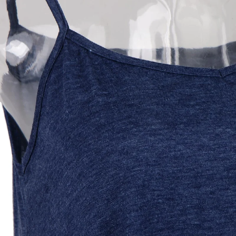 Women Spaghetti Strap Tank Tops V Neck Pleated Camisole Blue L cute tank top