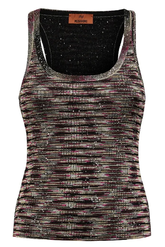 Scoop Neck Sequin Tank Top workout tank top