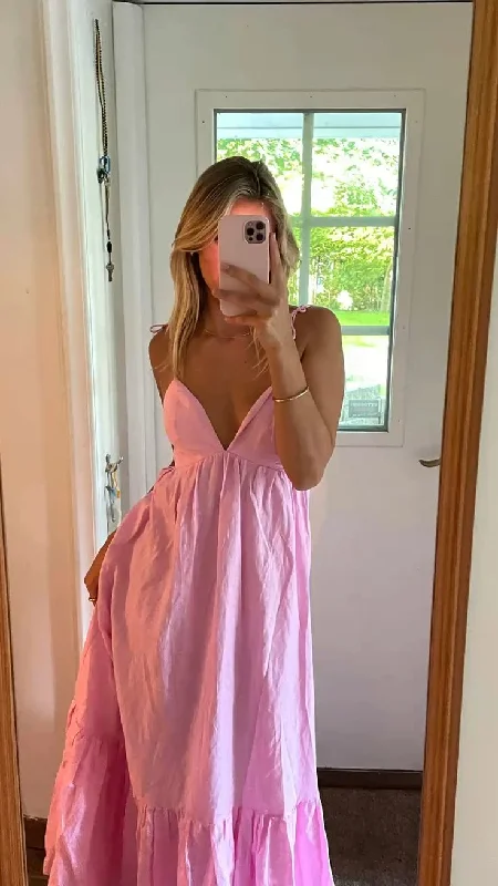 Pink Spaghettti Straps A-Line Party Dress Wedding Guest Dress, DP4135 Tunics Stylish modern