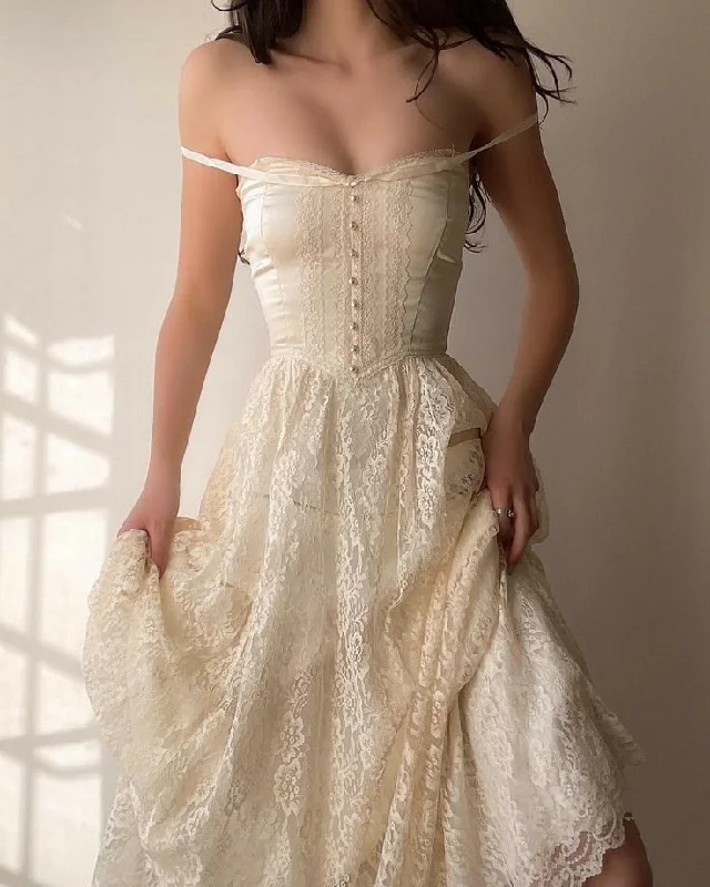 Retro Strapless A-Line Lace Long Party Dress Birthday Dress Vintage Dress, DP4612 empire Waist empire