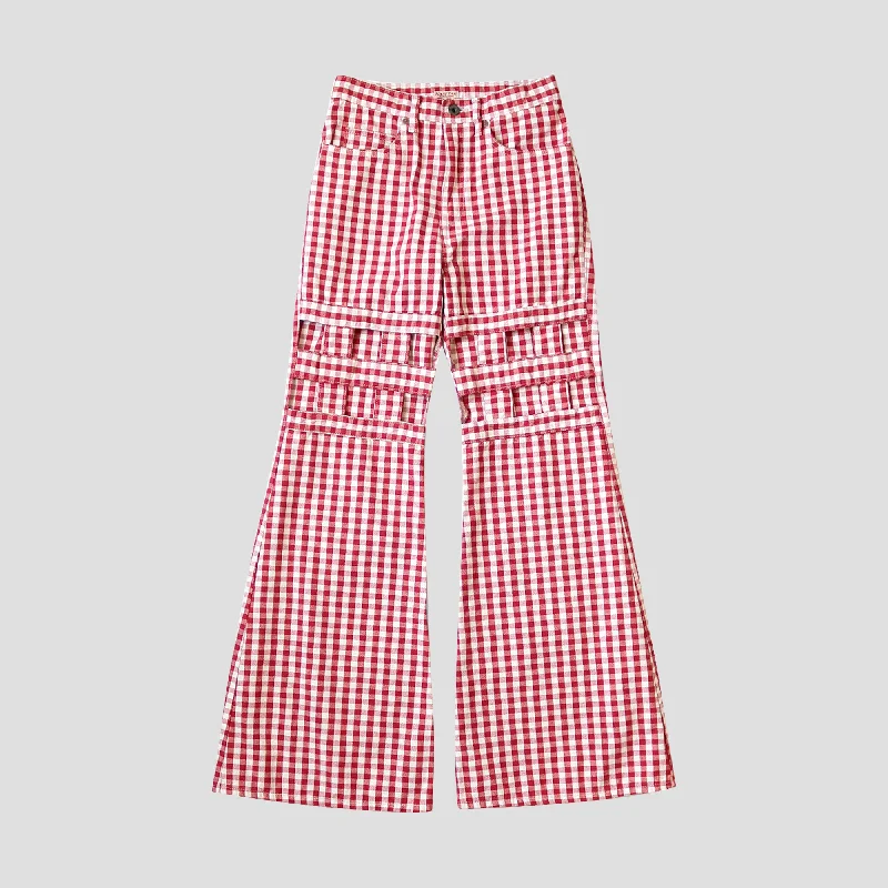 CANVAS GINGHAM CHECK 5P WINDOWPANE FLARE PANTS LADIES Slim-Fit Leggings