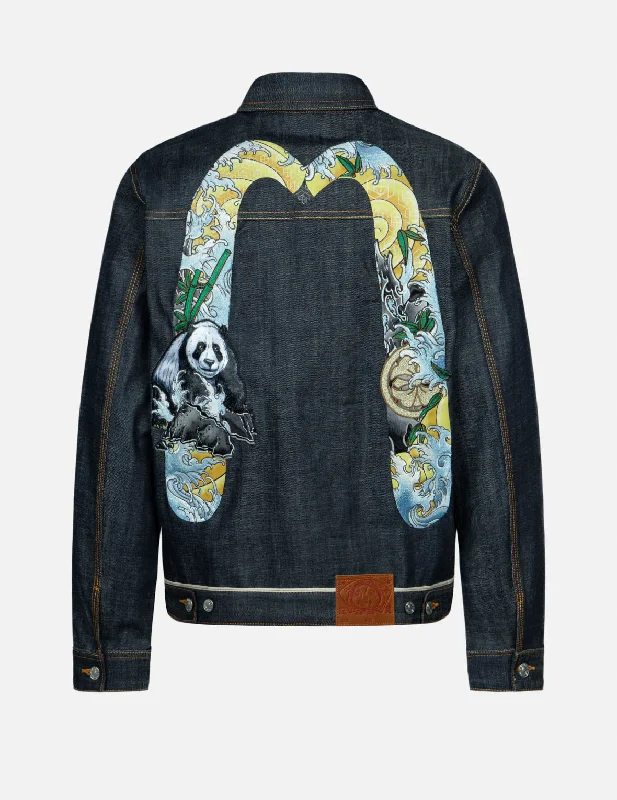 Panda Daicock Embroidery Regular Fit Denim Jacket Appliqued Jacket Beaded Jacket Sequined Jacket