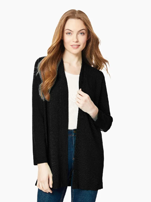 Plus Size Open-Front Ribbed Trim Knit Cardigan Lace Blend Ribbed Blend Corduroy Blend