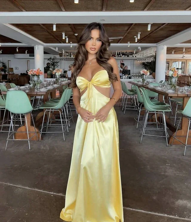Yellow Strapless A-Line Satin Simple Long Party Dress Wedding Guest Dress, DP4533 Pencil Length Work Yellow Strapless A-Line Satin Simple Long Party Dress Wedding Guest Dress, DP4533 Pencil Length Work