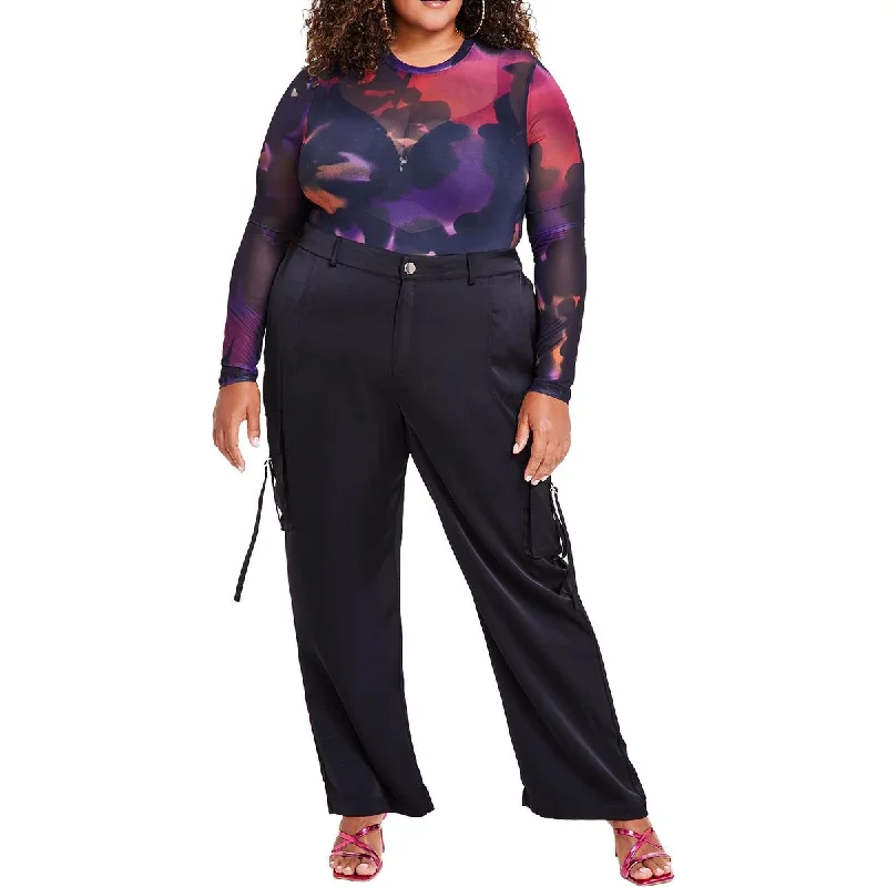 Nina Parker Womens Plus High Rise Solid Cargo Pants Fashionable Track Pants