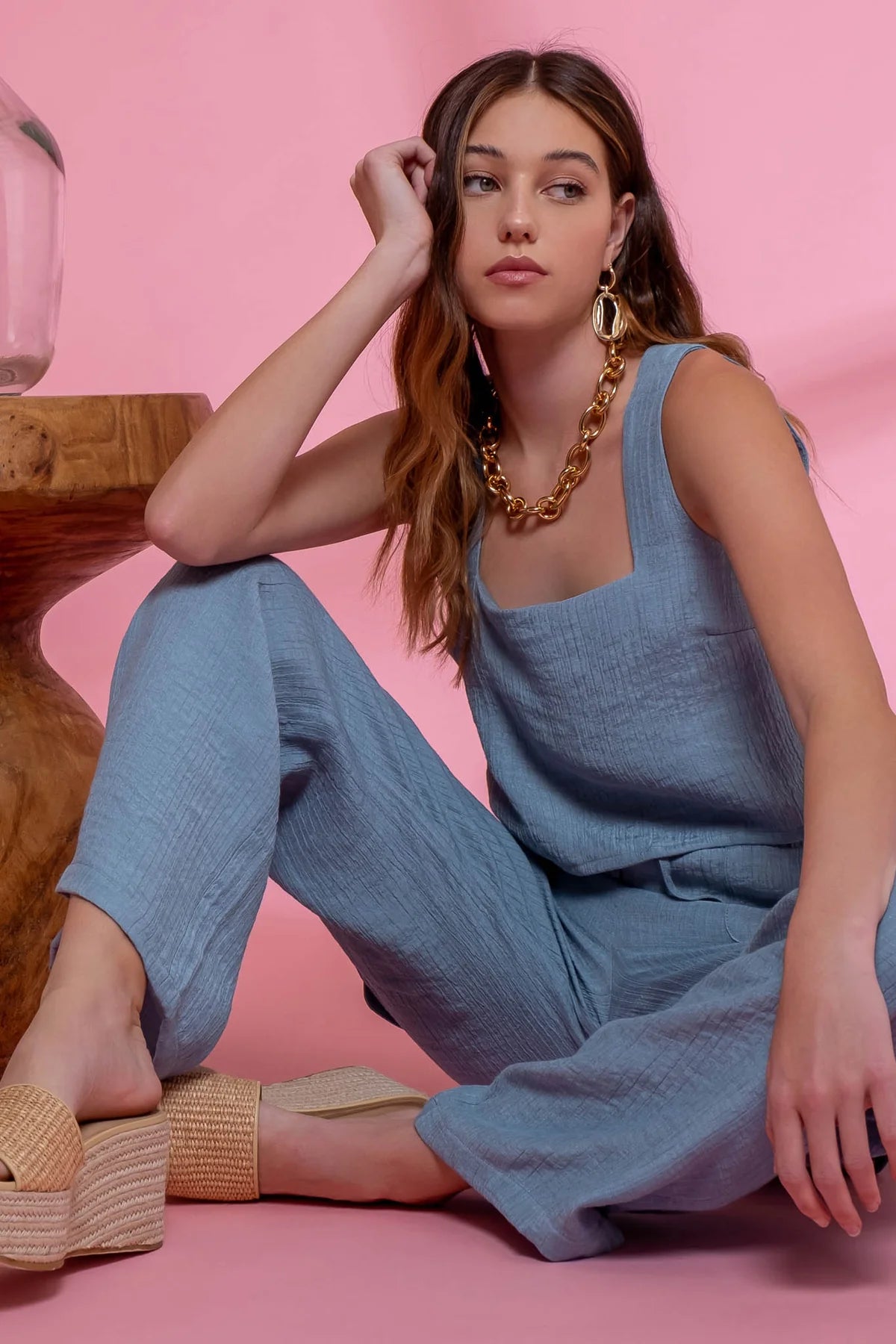 Cadie Crinkle Cropped Tank || Blue, Olive or Tan boho tank top