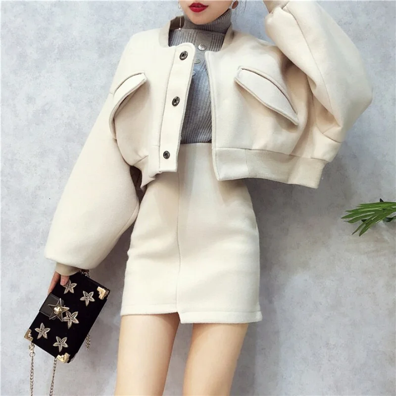 Skirt Suits Women 2 Piece Sets 2022 legant Vintage Autumn Winter Wool Blazer Jacket Tops & Pencil Skirt Office Casual Wear Knit Jacket Woven Jacket Fleece Jacket Skirt Suits Women 2 Piece Sets 2022 legant Vintage Autumn Winter Wool Blazer Jacket Tops & Pencil Skirt Office Casual Wear Knit Jacket Woven Jacket Fleece Jacket