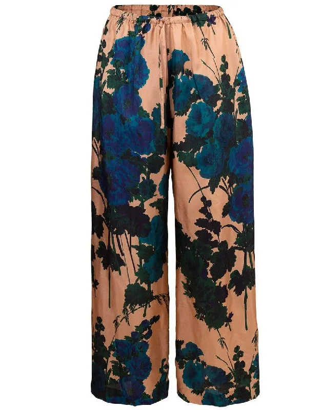 Puvis Print Silk Pant Stylish Elastic Waist Pants