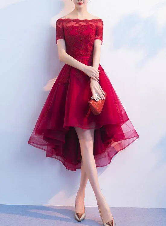 Lovely Wine Red High Low Formal Dress, Cute Party Dresses, High Low Homecoming Dresses Tunics Sale discount Lovely Wine Red High Low Formal Dress, Cute Party Dresses, High Low Homecoming Dresses Tunics Sale discount