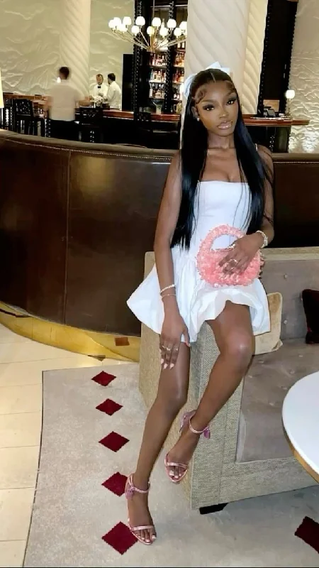 Cute White Satin A Line Homecoming Dress,Strapless Mini Birthday Party Dress cc2513 Mermaid Tail Wedding Cute White Satin A Line Homecoming Dress,Strapless Mini Birthday Party Dress cc2513 Mermaid Tail Wedding